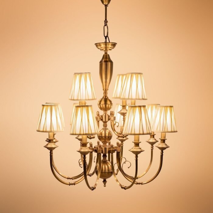 6 Light Vintage Fabric Shade Chandelier