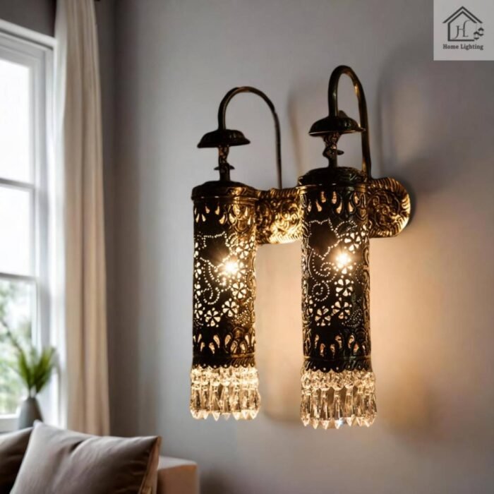 Hand Carved Crystal Cylinder Sconce