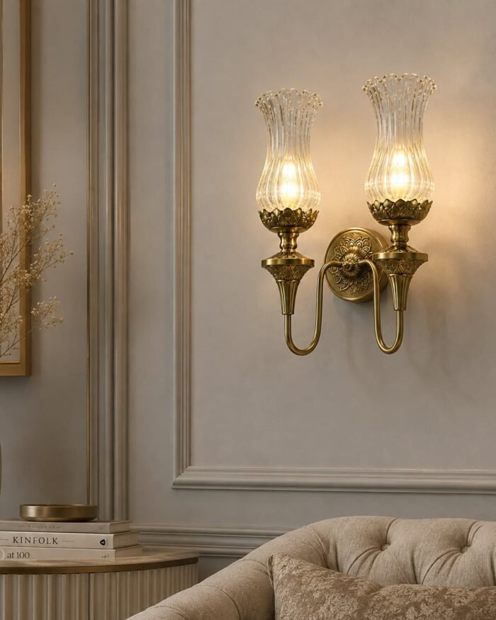 Royal Bloom Double Brass Hand Carving Sconce