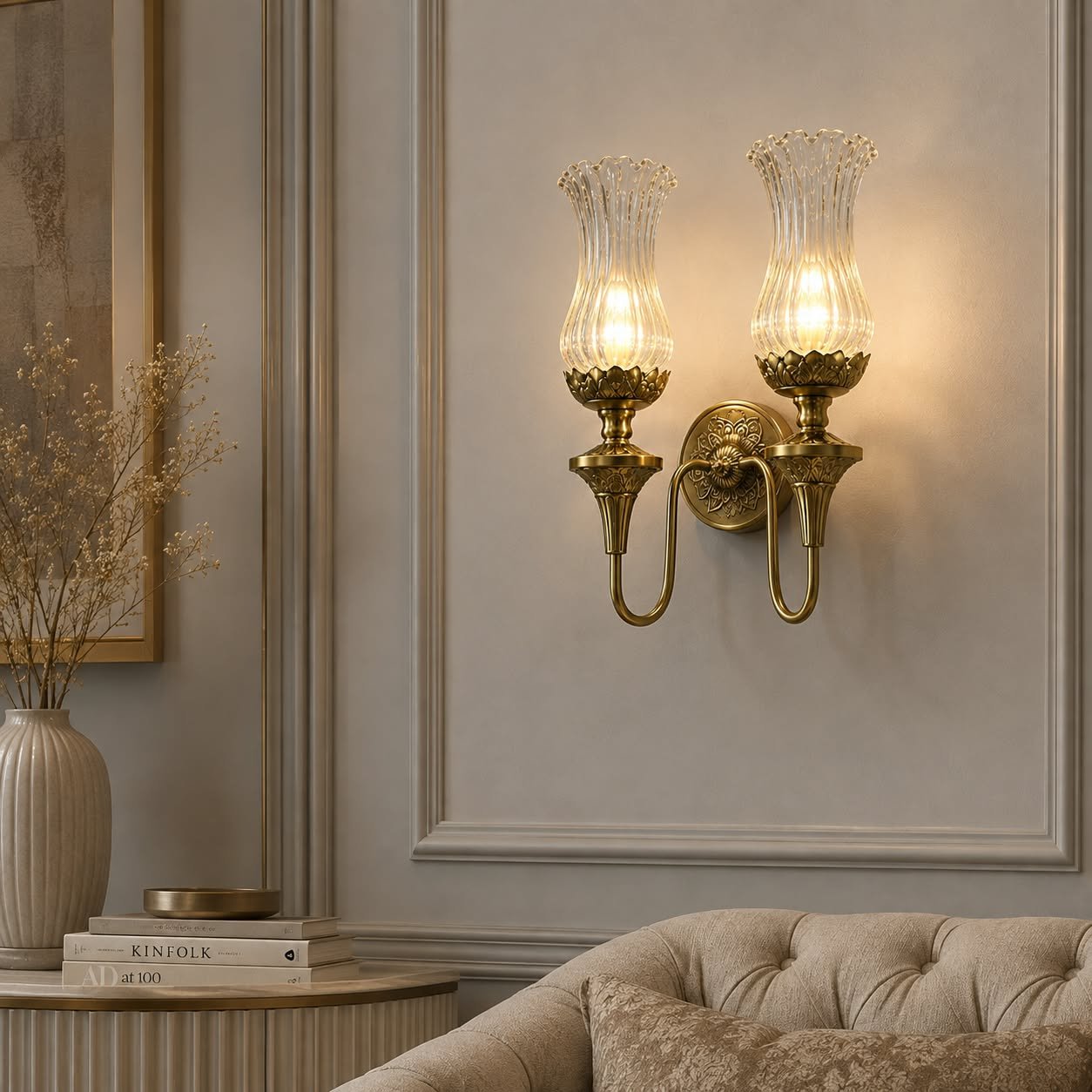 Royal Bloom Double Brass Hand Carving Sconce